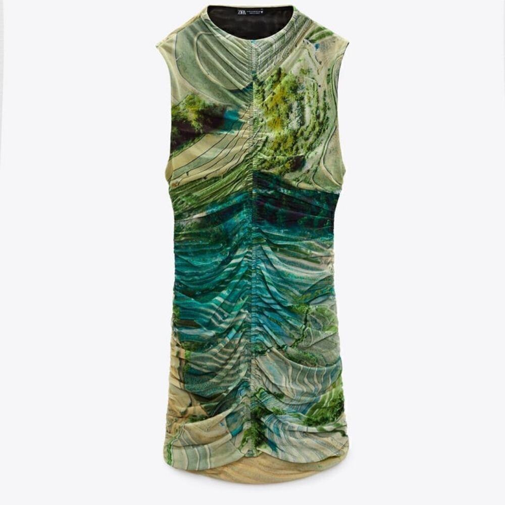 ZARA PRINTED TULLE DRESS GREEN - Picture 8 of 16